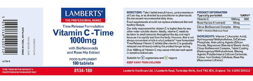 Lamberts Vitamin C Time Release 1000mg ( 180 Tablets) # 8134
