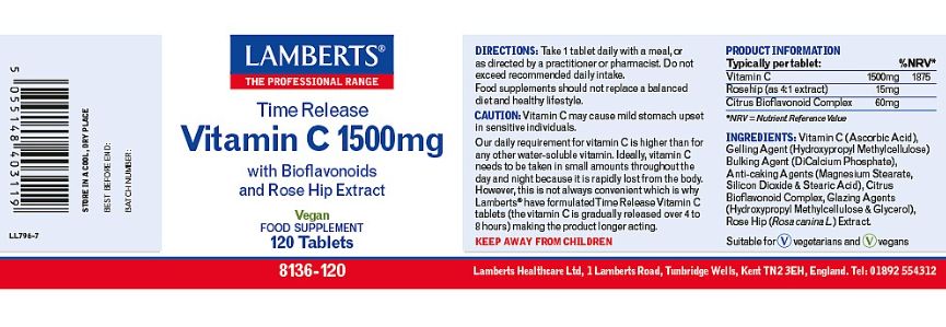 Lamberts Vitamin C Time Release 1500mg (120 Tablets) # 8136