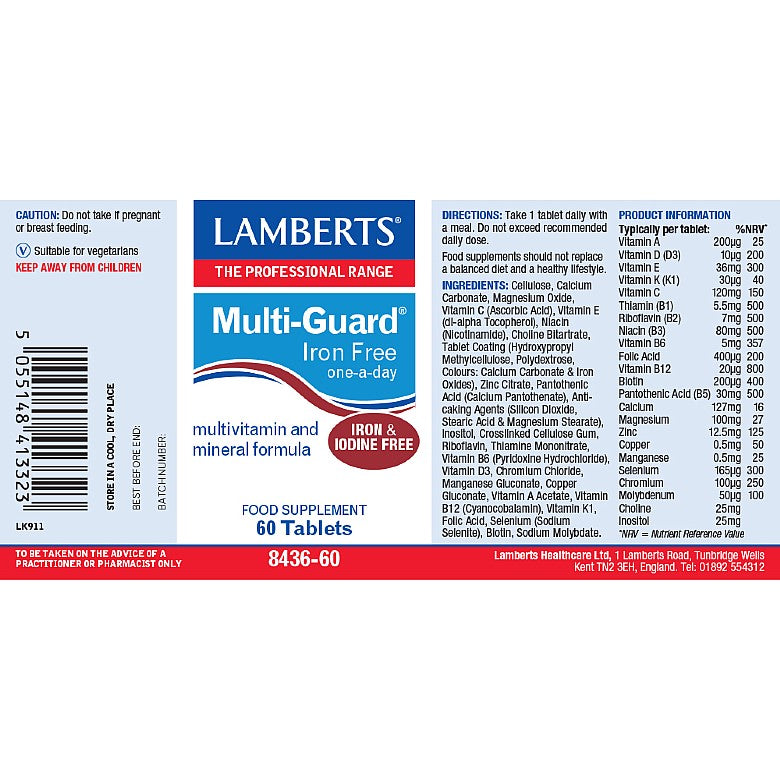 Lamberts Multi-Guard Iron Free one a day 60 tablets#8436