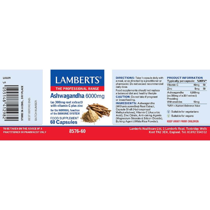 Lamberts Ashwagandha 6000mg 60 Caps #8576 - Up To 30% Off