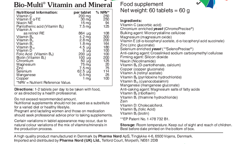 Pharma Nord Bio-Multi Vitamin and Mineral - Iron free 60 tabs