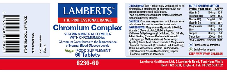 Lamberts GTF Chromium 200mg ( 60 tablets) #8236