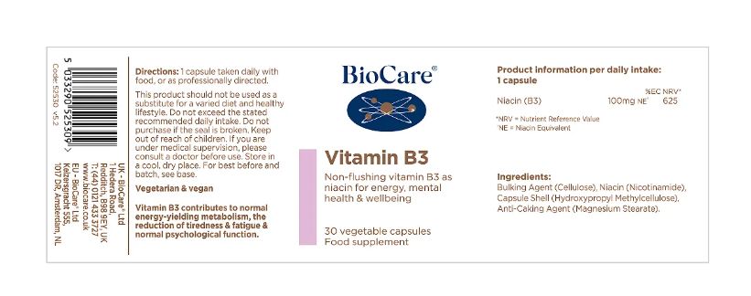 BioCare Vitamin B3 30 Capsules # 52530