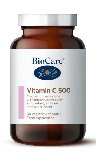 BioCare Vitamin C 500mg ( Magnesium Ascorbate & Bilberry) Citrus Free 60 Capsules # 17260