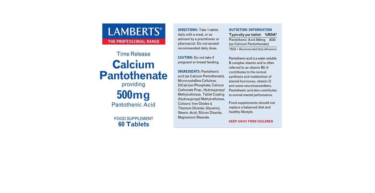 Lamberts Calcium Pantothenate 500mg 60 Tablets #8057 - Up To 30% Off