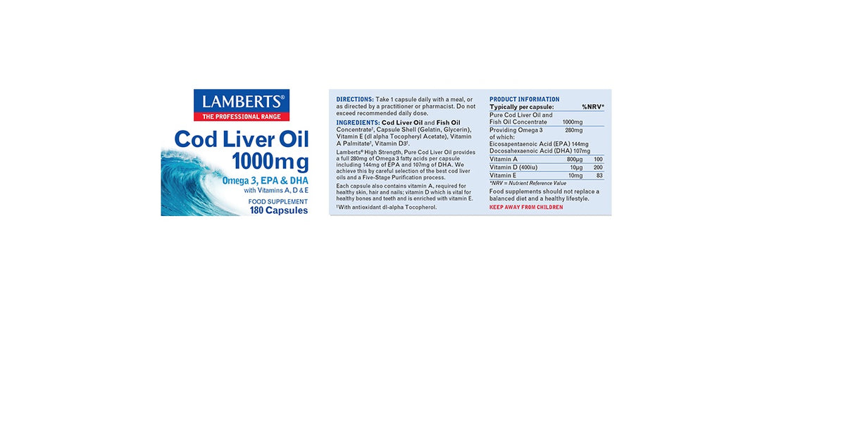 Lamberts Cod Liver Oil 1000mg 180 Capsules #8554 - Up To 30% Off