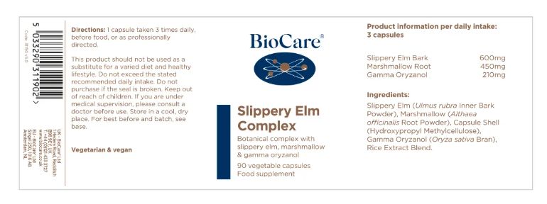 BioCare Slippery Elm Plus (Herbal combination) 90 Capsules # 31190