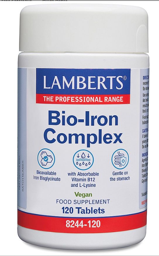 Lamberts Bio-Iron Complex (Vitamin B12 and L-Lysine) 120 Tablets #8244 - Up To 30% Off