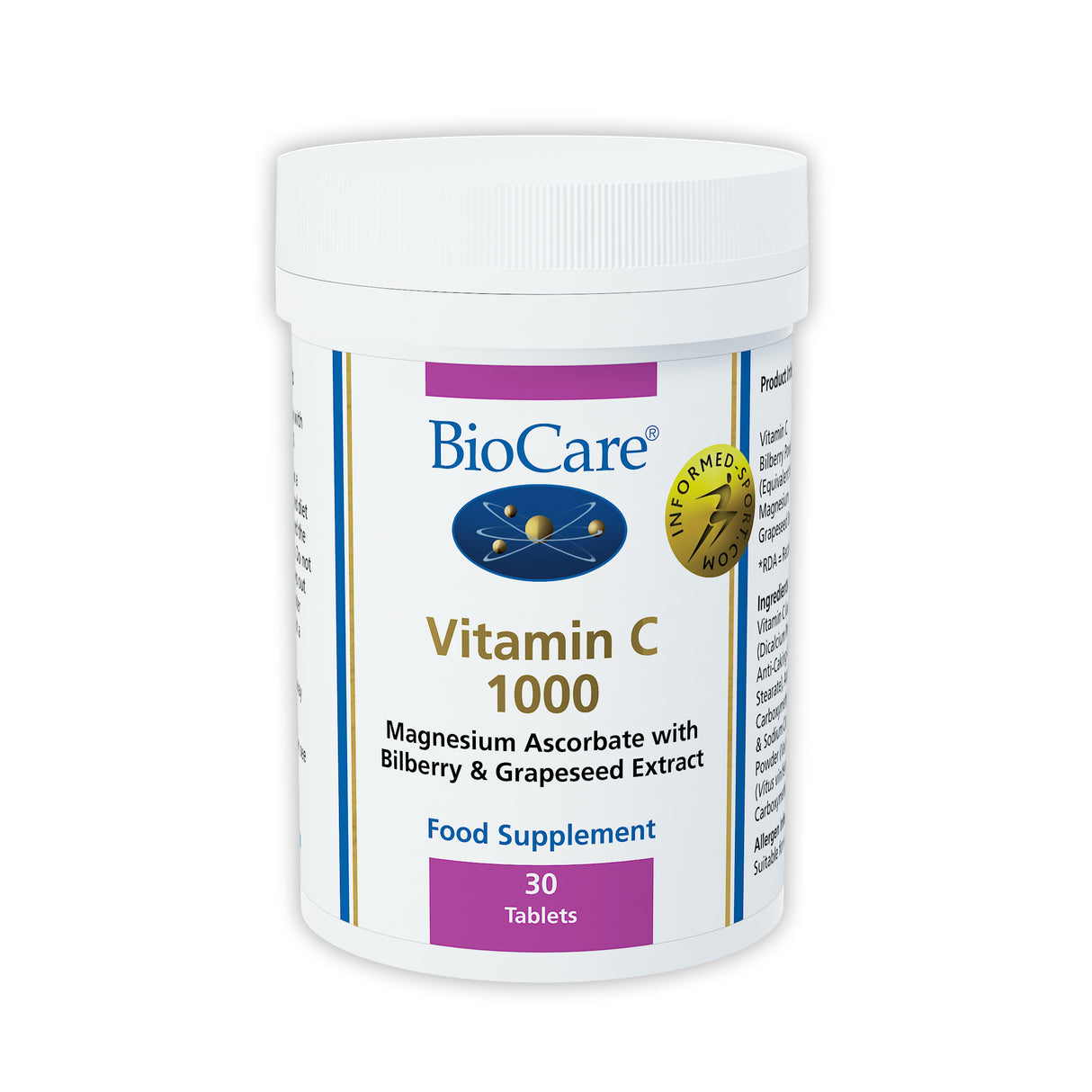 BioCare Vitamin C 1000mg (Magnesium Ascorbate Bilberry & Vitaflavan) 30 Capsules # 30730