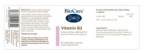 Biocare Vitamin B2 30 Capsules # 52430