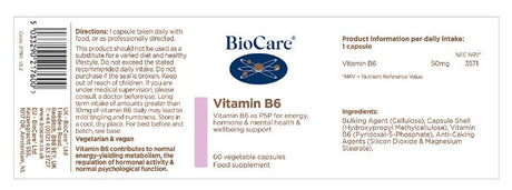 BioCare Vitamin B6 (Pyridoxal-5 phosphate 50mg) 60 Capsules # 21760
