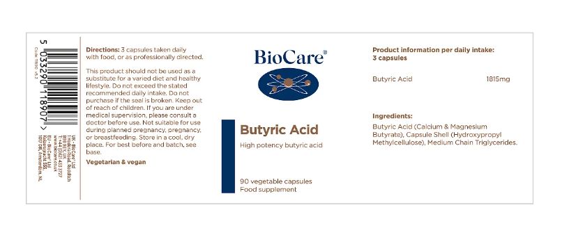 BioCare Butyric Acid 90 Capsules # 11890