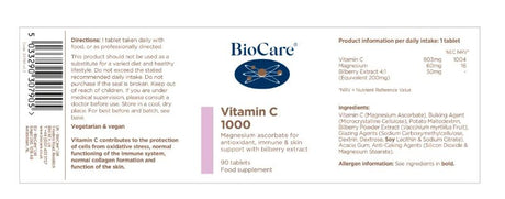 BioCare Vitamin C 1000mg (Magnesium Ascorbate Bilberry & Vitaflavan) # 30790