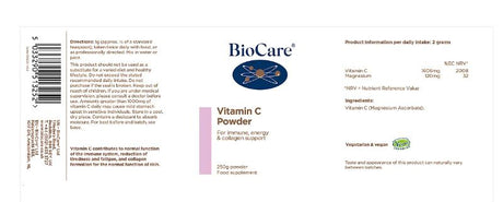 BioCare Vitamin C Powder (Magnesium Ascorbate Powder) Citrus Free 250g # 513250