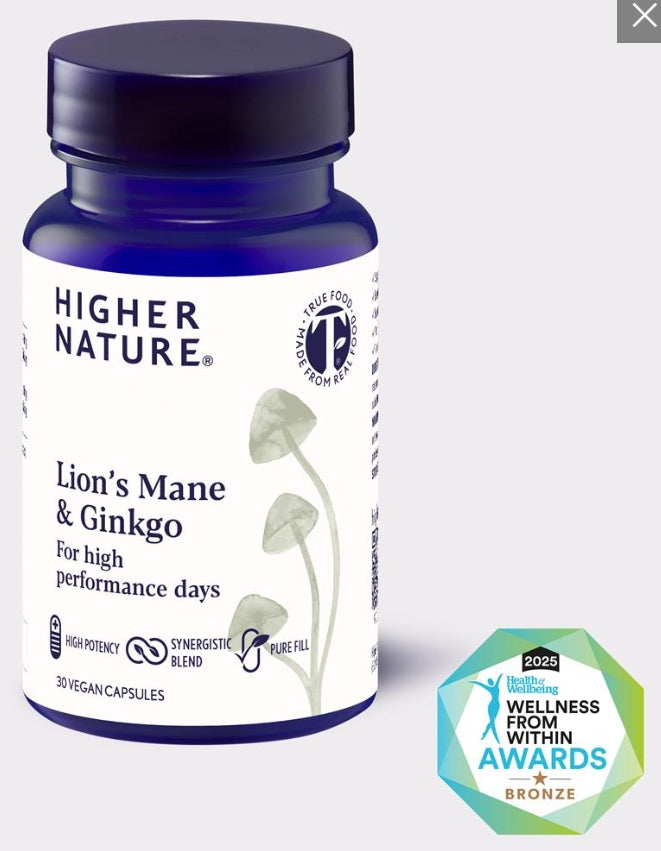 Higher Nature Lions Mane and Ginkgo for high performance day 30 capsules