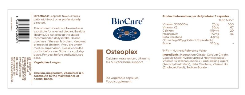 BioCare Osteoplex (Magnesium & Calcium Citrate plus Boron) 90 Capsules # 24090
