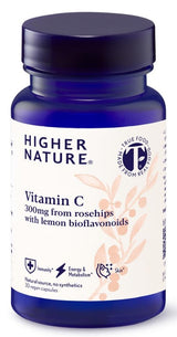 HIGHER NATURE Vitamin C 300mg rosehips with lemon bioflavonoids. 30 Capsules