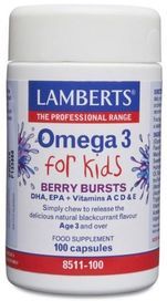 Lamberts Omega 3 for Kids Berry Bursts (DHA, EPA + Vitamins A, C, D & E) 100 Caps # 8511