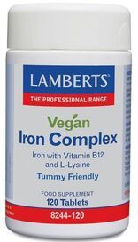 Lamberts Vegan Iron Complex (Vitamin B12 and L-Lysine) 120 Tablets #8244